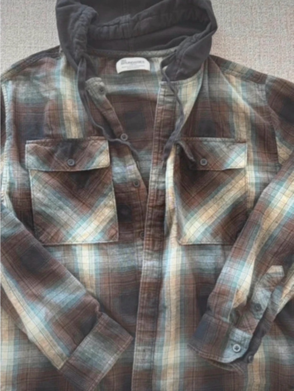 No Boundaries Boys Plaid Button-Down Shirt Jacket - Brown, Blue, Cream